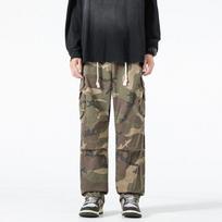 Men's Camouflage Tooling Wide-leg Pants Men's Loose Casual Trousers Autumn and Winter Casual High Men's Trousers Wear-resistant Pants S chaki