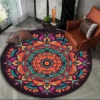 Round Bohemian Mandala Carpet Bedside Chair Floor Mat - Elegant Meditation Yoga Rug decoracion 60cm by 60cm brown