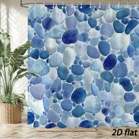 2D Flat Blue Pebble Stone Shower Curtain – Polyester, 12 Hooks, Modern Bathroom Decor, Water-Resistant & Machine Washable (as the picture,90x180cm35x71in) gray