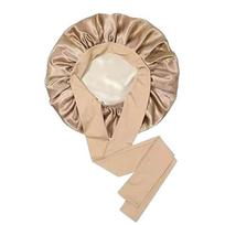 Double Layer Satin Sleeping Cap Solid Color Women Braids Long Curly Hair Night Sleep Cap Large Round Silk Hair Bonnet with Tie Band D