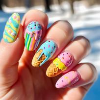 24Pcs Macaron Almond Press On Nails Summer Sweet Colorful Detachable Fake Nails Wearable Manicure Tips