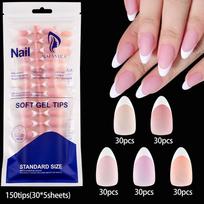 150Pcs Press On Nails Medium Almond Shape Artificial Nail Tips New French Nail Tips  Home Manicure 150pcs-F