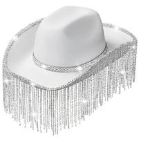 Shinning Dangle Kalnų krištolas Cowgirls Hat Vestuvių Kaubojus Skrybėlė Pajūrio Skrybėlė Cowgirl Skrybėlė Vakarų elegantiška suknelės aksesuaras balta