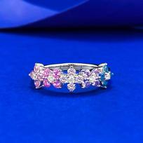 Zhuozhifan S925 Silver Dopamine Camouflage Colored Diamond Ring - Light Luxury Fashion Style Size 9 blue