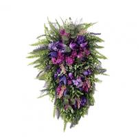 Year Round Wreath 19.7 Inch Purple Lavender Tulip Teardrop Wreath Artificial Floral Swag with Green Leaves Front for Wedding beige
