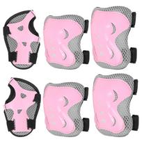 6 Pcs Kids Knee Pads Elbow Pads Wrist Guards Set Adjustable Kids Protective Gear Set for Skating Cycling Rollerblading Scooter rožinė