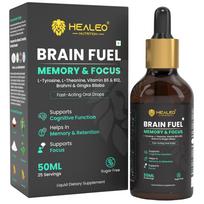 Healeo smegenų kuras lašai atminties ir susikaupimo gerinimui su ginkgo biloba, brahmi, L-teaninu | Nootropinis smegenų stimuliatorius - 50ml