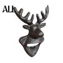 Elk Head Bottle Opener Cow Opener, Wall Mounted Beer Cap Space Saving Remover, Rustic Iron for Home Bar, Industrial Decor For Bar A black