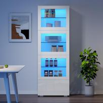 60*40*173cm Display Cabinet with Acrylic Cabinet Door, High-Gloss, LED Lighting, 3 Glass Shelves, White 60 x 40 x 173 cm balta