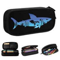 Shark Diver Scuba Diving Dive Pencil Case Lovely Sea Equipment Pen Bags Girl Boy Large Students School Cosmetic Pencilcases 21x10.5x5cm