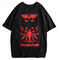Devil Tarot Devilman Crybaby Japan Anime Manga Graphic T‑Shirt Harajuku Style Cotton Loose Oversized Casual Streetwear Tops For Men Women 4XL balta