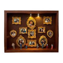 Large Mini Museum Silhouette Box Lighted Shadow Box Frame Kit with 8 Figurines And 11 Gold Mini Frames Custom Photo Display Case Kit for Travel C brown