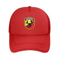 Abarth Print Mesh Baseball Cap Solid Color Trucker Cap Unisex Adjustable Snapback Cap Summer Breathable Sun Visor Hats Adjustable red