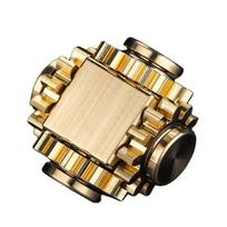 Brass Cube Linked Gear Fidget Spinner EDC Rotation Toy Precision Hand Gyro Stress Relief Meditation Focus Fun Novelty Party Gift beige
