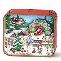 Wind-up Christmas Music Box 3D Scene Musical Ornament Gift Wooden Music Box  Home Decor B red