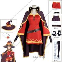 Megumin Cosplay Kostiumas Pilnas Rinkinys Su Raganiukės Skrybėle Ir Peruku, Raudonas Magės Suknelės Apranga Helovynui Comic‑Con M red