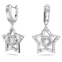 Swarovski Stella Hoop Earrings Star White Rhodium Plated 5617767 balta