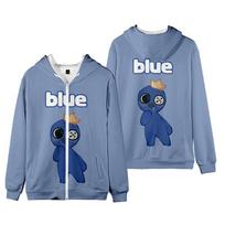 Rainbow Friends 3D Game Inspired Hooded Zip-Up Sweatshirt Teens Unisex Casual Pullover Small gray