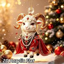 Acrylic Chinese Zodiac Goat Hanging Ornament Red Gold Auspicious Design Ideal Lunar New Year Gift for Friends A3 beige
