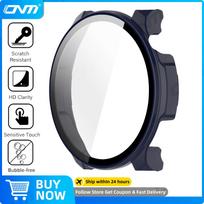 Stiklas+Dėklas Amazfit Balance 2 Grūdinto Stiklo Ekrano Apsauga & Kietas PC Apsauginis Bamperis Amazfit Balance2 Priedams Amazfit Balance 2 mėlyna