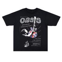 Oasis roko grupės negabaritiniai gatvės stiliaus laisvi hip-hop'o ir roko marškinėliai su spauda S gray