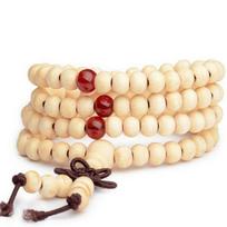 108 Beads 8mm Natural Sandalwood Buddhist Buddha Wood Prayer Bead Mala Unisex Men Bracelets beige