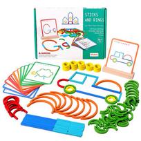 Geros kokybės mediniai kūrybiniai pagaliukai ir žiedų dėlionė, lavinantis žaidimas, Montessori ankstyvojo ugdymo žaislai vaikams, dovana blue