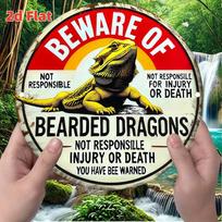 D Metal Sign Beware of Bearded Dragons Funny Reptile Pet Lizard Warning Vintage Retro Tin Wall Art for Home Bar Decor 20x20cm(8x8inch) red