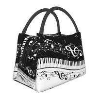 Music Notes Art Print Thermal Lunch Bag Women Portable Reusable Insulated Lunch Box Cooler Bag for Picnic Beach Work Travel One Size black