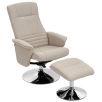 Reclining relax armchair 135 degrees swivel 360 degrees with footrest fabric upholstery beige 69 x 71 x 104 cm smėlis
