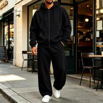 Men's Two Piece Zip-Up Hoodie and Wide-Leg Pants Athletic Set S juoda