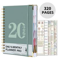 2026 Planner - 320 Pages - A Weekly And Monthly Organizer for 365 Days, And with Stickers, Featuring Double-Seam Binding žalia