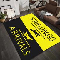 Aviacijos tema kilimėlis - Oro uosto ženklas Lėktuvo piktograma Išvykimas Atvykimas Eismas Pilotas Dovana Dekoratyvinis Namų Puošybos Kilimas 120x160cm gray