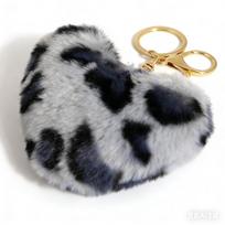 Heart Plush Pompom Keychain Set | Leopard Print Love Hair Ball | High-Quality Fluffy Faux Fur for Car Keys Bags Gifts slyva