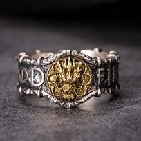 Adjustable Open Ring Men Women Vintage Dragon Motif Geometric Statement Plated Retro Unisex Fashion Jewelry Adjustable Open Band