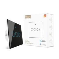 MOES Tuya ZigBee 3.0 Smart Light Wall Switch Touch Switches  No Neutral No Capacitor  EU  Standard 1/2/3 Gang Home Automation (Black,86mm*86 mm&1gang) juoda