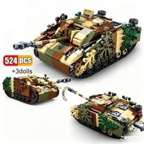 524Pcs WW2 0858 Armored Fighting Tank Model Building Blocks Military Army Series UK US Style Children's Toy Bricks Birthday Gift