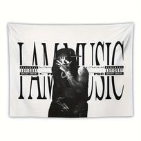 I AM MUSIC Black and White Rap Portrait Retro Tapestry Background Hanging Cloth Cool Wall Decoration Room Decoration 100X70CM black