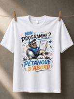 Mon Programme Petanque Abord Bearded Player With Agenda Boules Stars And Funny French Sports Quote Unisex All Tshirt S gray