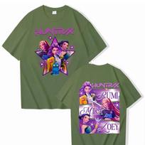KPop Demon Hunters printed T-shirt casual round neck top short sleeved shirt 5989 KTB S žalia
