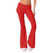 Women's Fashion Color Slim Fit Slim Reverse Waist Low Waist Elastic Waist Flare Pants L raudona