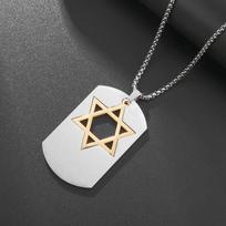 Star of David Geometric Hexagonal Hollow  Tag Pendant Necklace 60CM(Necklace Long) gray