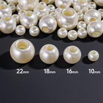 Large Hole Imitation Pearl Beads - Round, Elastic Cord, DIY Bag & Clothing Accessories Pearl, Dia. 8mm, Hole 1.5mm (approx. 1940 pcs/jin) gray