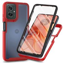Case for Motorola Moto G35, includes built-in screen protector + clear back cover raudona