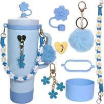 7Pcs Cup Accessories Set for 40oz Stanley - Water Bottle Handle Strap,Silicone Flower Straw Topper Cover Cap, Silicone Boot