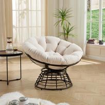 Comfortable Wicker Papasan Chair, 360 degrees Swivel Chair with Soft Thick Cushion, Ideal for Living Room, Bedroom balta