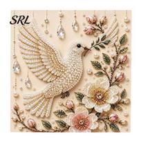 Relaxing Hobbies for Stress Relief Bird Faux Pearl Painting Kit, Flower And Art DIY Artistic Activities Kids Teens Owl Red Craft Set Adults, Home Wall C beige
