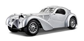 Bburago Bugatti Atlantic 1/24 mastelio metalinis paruoštas modelis 22092, Sidabrinis, Guminės padangos su besisukančiais ratais gray