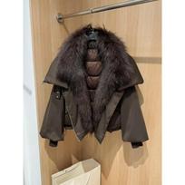 Žieminė striukė moterims, didelė, su tikro lapės kailio apykakle, pūkinė striukė, laisva, šilta parka, pūkiniai paltai S kava