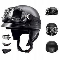 Retro motociklininko šalmas su UV akiniais, galvos apimtis 52–62 cm